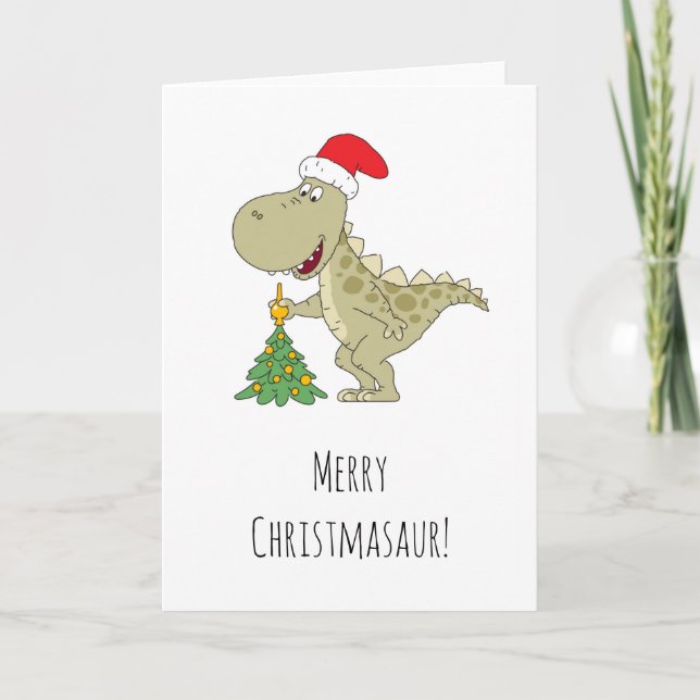 Frohe Weihnachtsbaum Niedliche Dinosaurier-Weihnac Feiertagskarte (Vorderseite)