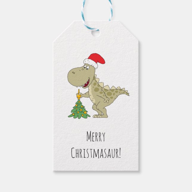 Frohe Weihnachtsbaum Niedliche Dinosaurier-Weihnac Geschenkanhänger (Vorderseite)