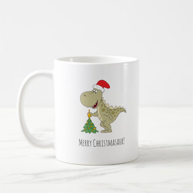 Frohe Weihnachtsbaum Niedliche Dinosaurier-Weihnac Kaffeetasse (Links)