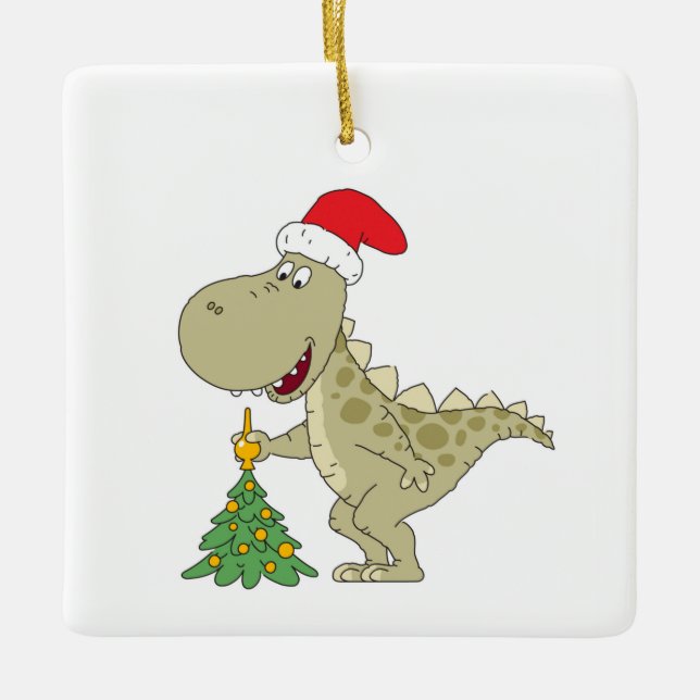 Frohe Weihnachtsbaum Niedliche Dinosaurier-Weihnac Keramikornament (Vorderseite)