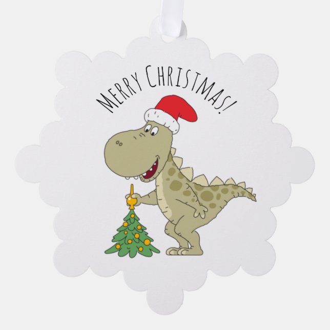 Frohe Weihnachtsbaum Niedliche Dinosaurier-Weihnac Ornament Karte (Vorderseite)