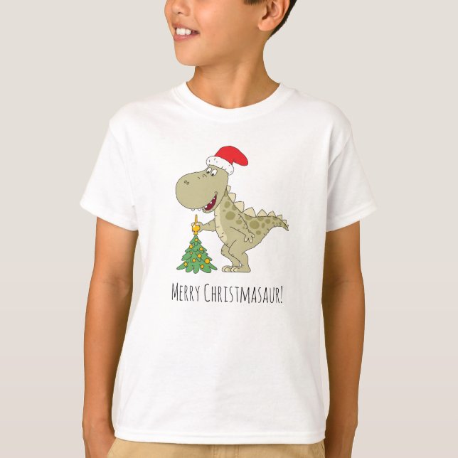 Frohe Weihnachtsbaum Niedliche Dinosaurier-Weihnac T-Shirt (Vorderseite)