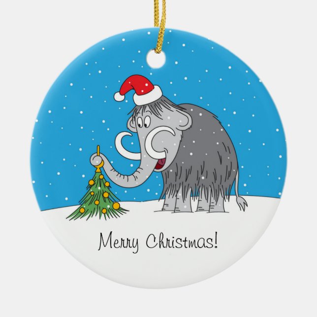 Frohe Weihnachtsbaum Niedliche Mammoth-Weihnachtsm Keramik Ornament (Vorne)