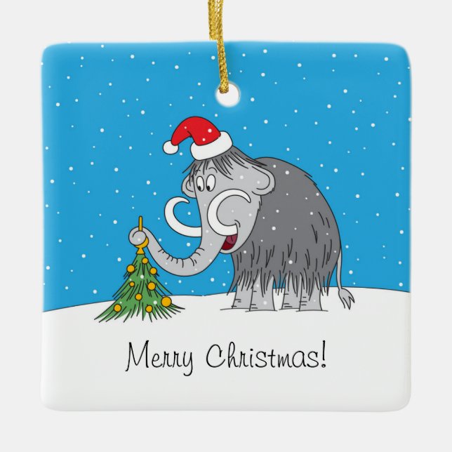 Frohe Weihnachtsbaum Niedliche Mammoth-Weihnachtsm Keramikornament (Vorderseite)