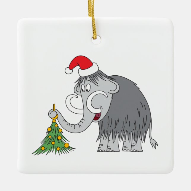 Frohe Weihnachtsbaum Niedliche Mammoth-Weihnachtsm Keramikornament (Vorderseite)