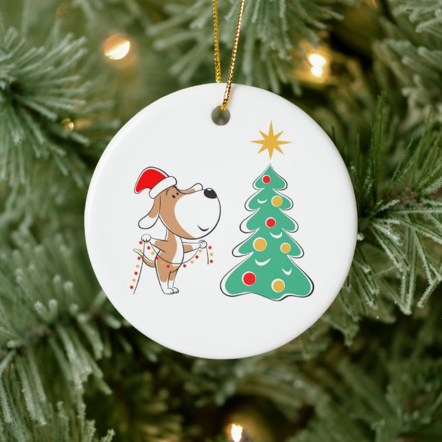Frohe Weihnachtsbaum Niedliche Welpe Hund Weihnach Keramik Ornament (Baum)