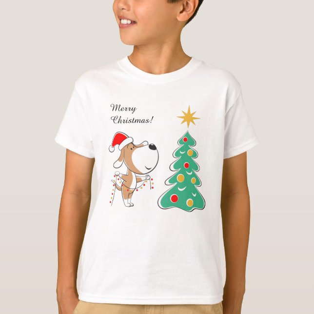 Frohe Weihnachtsbaum Niedliche Welpe Hund Weihnach T-Shirt (Vorderseite)