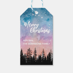 Frohe Weihnachtsbaum Night Gradienten Skript Wald Geschenkanhänger