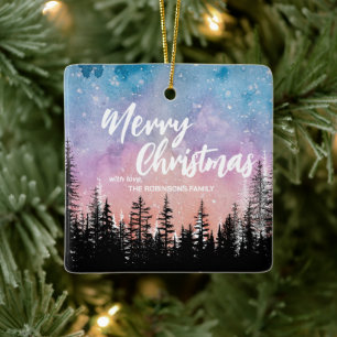 Frohe Weihnachtsbaum Night Gradienten Skript Wald Keramikornament