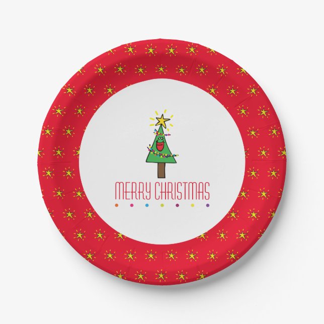 Frohe Weihnachtsbaum Ornaments Lights Pappteller (Vorderseite)