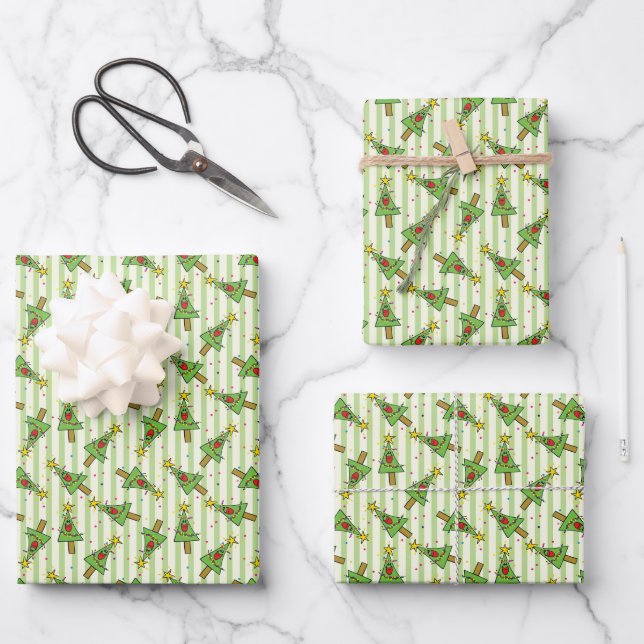 Frohe Weihnachtsbaum Ornaments Lights Star Geschenkpapier Set (Vorderseite)