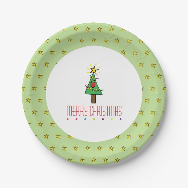 Frohe Weihnachtsbaum Ornaments String of Lights Pappteller (Vorderseite)