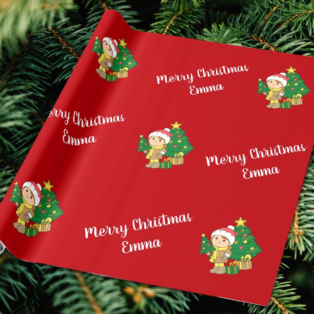 Frohe Weihnachtsbaum-Personalisation Name Geschenkpapier (Von Creator hochgeladen)