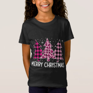 Frohe Weihnachtsbaum Pink Buffalo Kariert und Leop T-Shirt