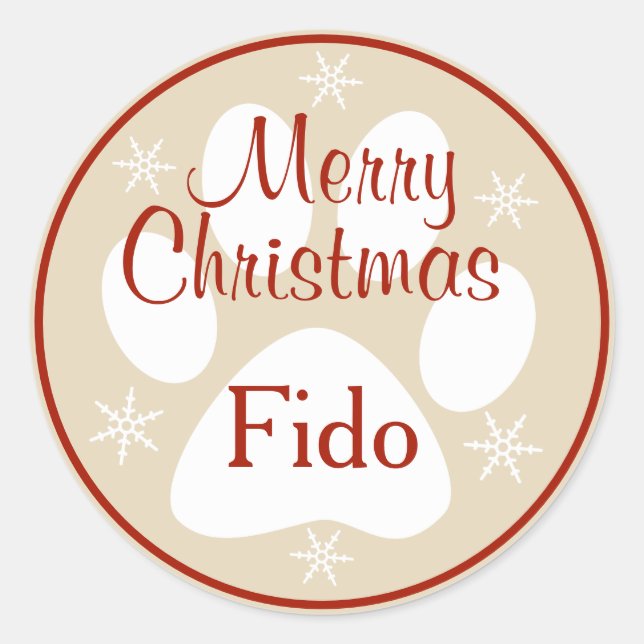 Frohe Weihnachtsbaum Print Snowflakes Pet's Name Runder Aufkleber (Vorderseite)