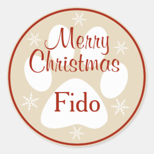 Frohe Weihnachtsbaum Print Snowflakes Pet's Name Runder Aufkleber