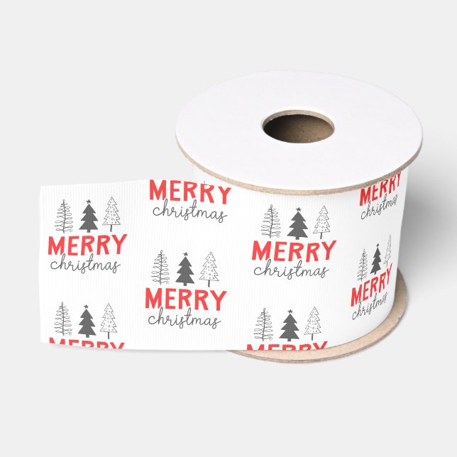 Frohe Weihnachtsbaum Red Gray Ripsband (Spule)