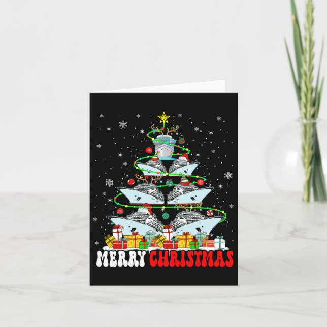 Frohe Weihnachtsbaum Rentier Elf Santa Cruise Ship Karte (Vorderseite)