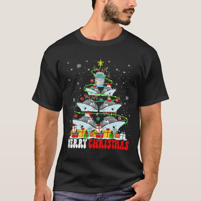 Frohe Weihnachtsbaum Rentier Elf Santa Cruise Ship T-Shirt (Vorderseite)