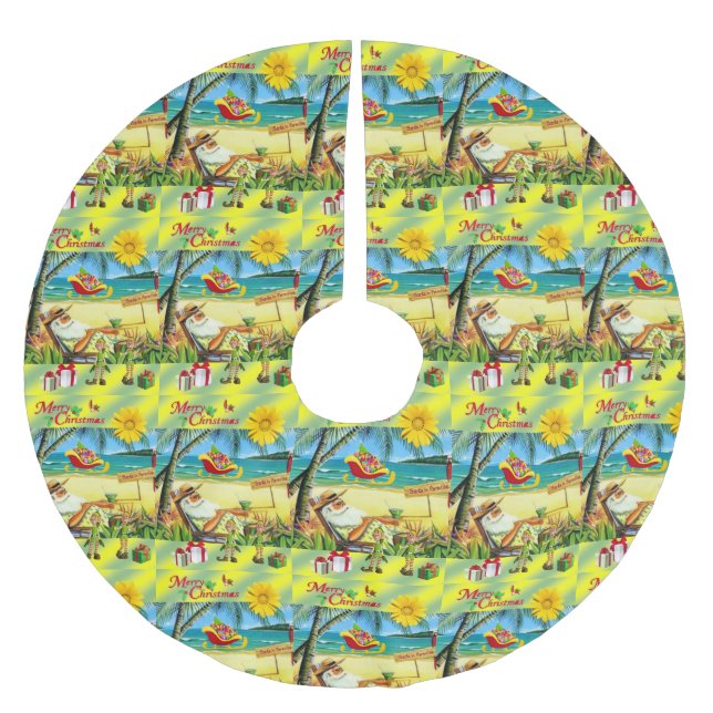 Frohe Weihnachtsbaum Rock Beach Bum Santa Claus Polyester Weihnachtsbaumdecke (Vorderseite)