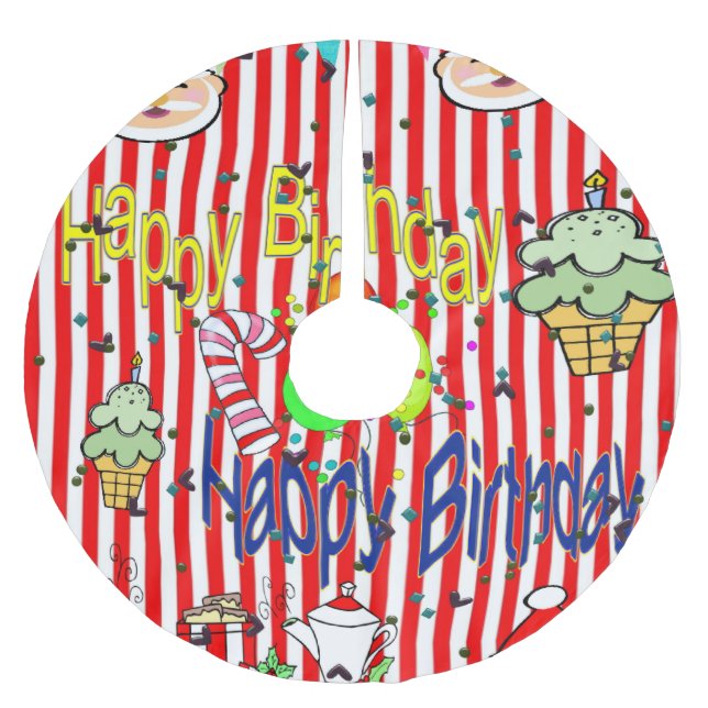 Frohe Weihnachtsbaum Rock Happy Birthday Polyester Weihnachtsbaumdecke (Vorderseite)