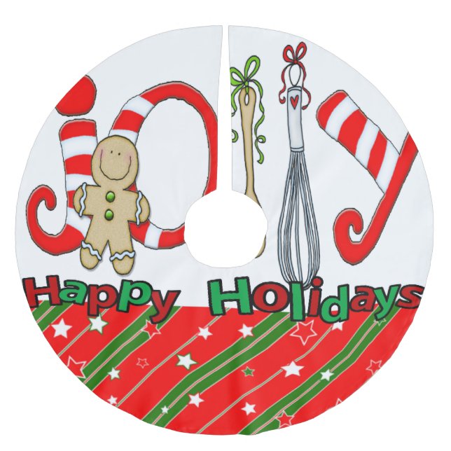 Frohe Weihnachtsbaum Rock Happy Holidays Ginger Polyester Weihnachtsbaumdecke (Vorderseite)