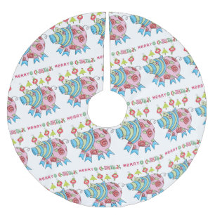 Frohe Weihnachtsbaum Rock Pig Pink Pig Polyester Weihnachtsbaumdecke