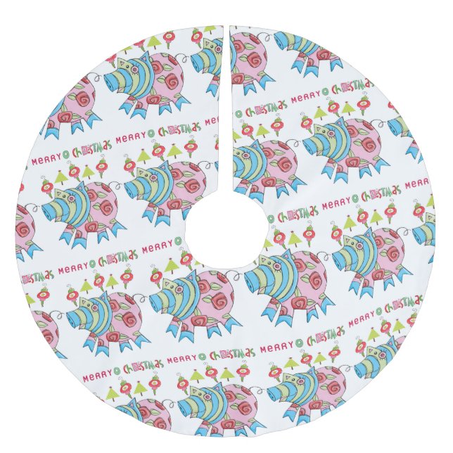 Frohe Weihnachtsbaum Rock Pig Pink Pig Polyester Weihnachtsbaumdecke (Vorderseite)