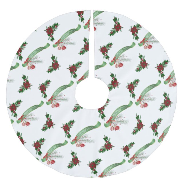 Frohe Weihnachtsbaum Rock Poinsettia Polyester Weihnachtsbaumdecke (Vorderseite)