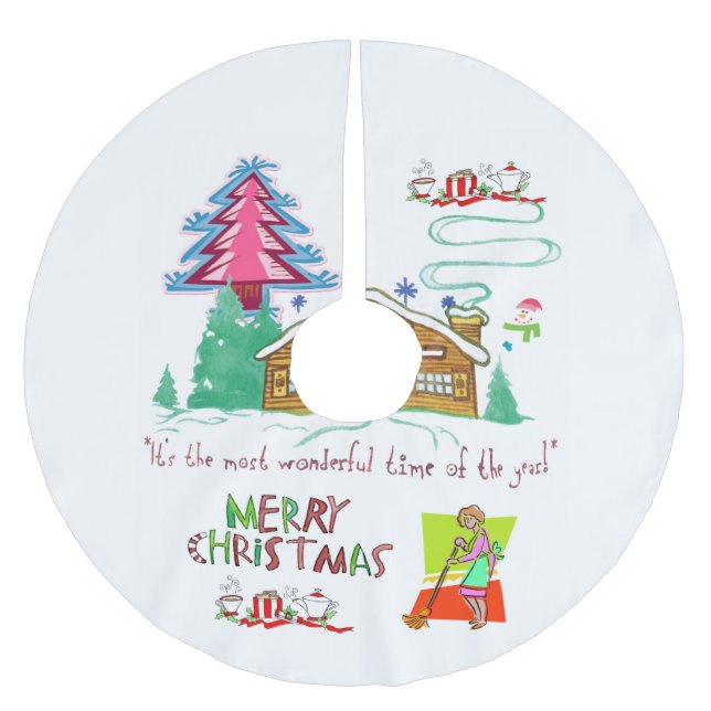 Frohe Weihnachtsbaum Rock Reinigung Lady Polyester Weihnachtsbaumdecke (Vorderseite)