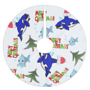 Frohe Weihnachtsbaum Rock Shark Fish Polyester Weihnachtsbaumdecke