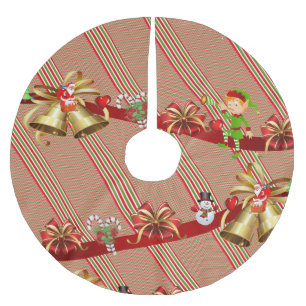 Frohe Weihnachtsbaum Rock Snowman Stripe Elves Polyester Weihnachtsbaumdecke