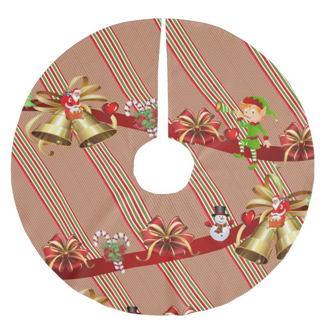 Frohe Weihnachtsbaum Rock Snowman Stripe Elves Polyester Weihnachtsbaumdecke (Vorderseite)
