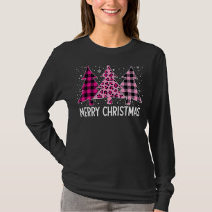Frohe Weihnachtsbaum rosa Buffalo Kariert und Leop T-Shirt