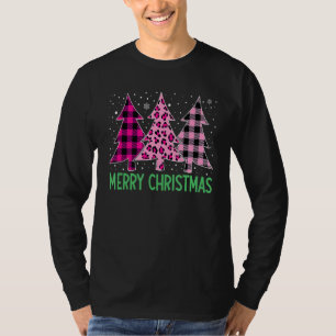 Frohe Weihnachtsbaum rosa Buffalo Kariert und Leop T-Shirt