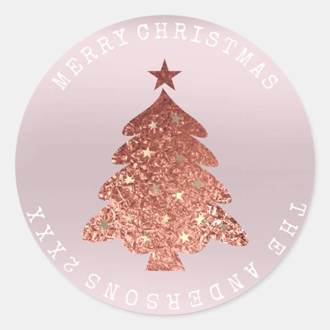 Frohe Weihnachtsbaum Rose Gold Lavendel Pastel Runder Aufkleber (Vorderseite)