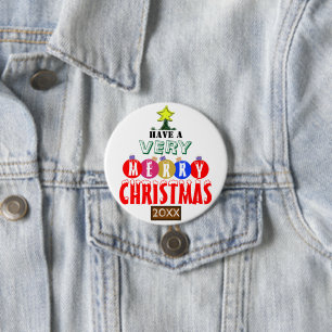 Frohe Weihnachtsbaum Rot Blau Gold Ornamente Button