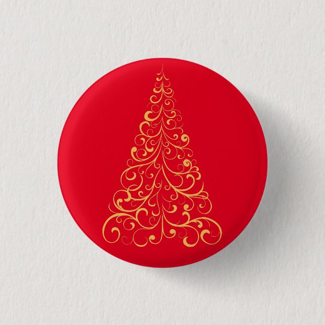 Frohe Weihnachtsbaum-rot Button (Vorderseite)