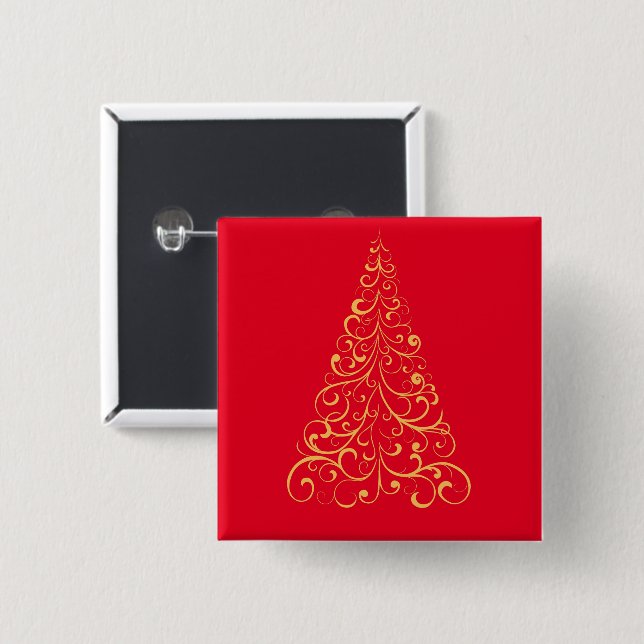 Frohe Weihnachtsbaum-rot Button (Vorne & Hinten)