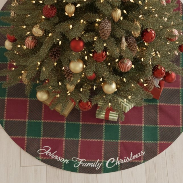 Frohe Weihnachtsbaum Rot & Grün Tartan Muster Polyester Weihnachtsbaumdecke (Merry Christmas Tree Red & Green Tartan Pattern Brushed Polyester Tree Skirt
)