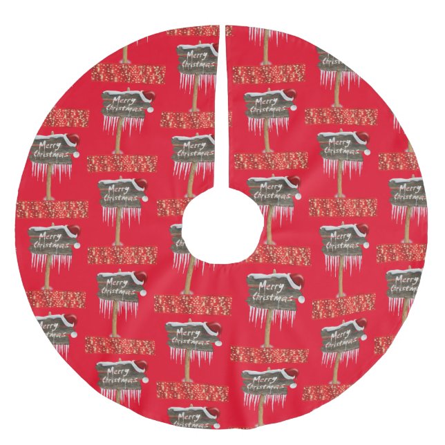 Frohe Weihnachtsbaum Rot Polyester Weihnachtsbaumdecke (Vorderseite)