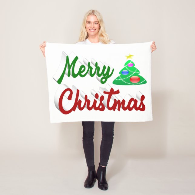Frohe Weihnachtsbaum rote grüne Schrift Fleecedecke (Beispiel)