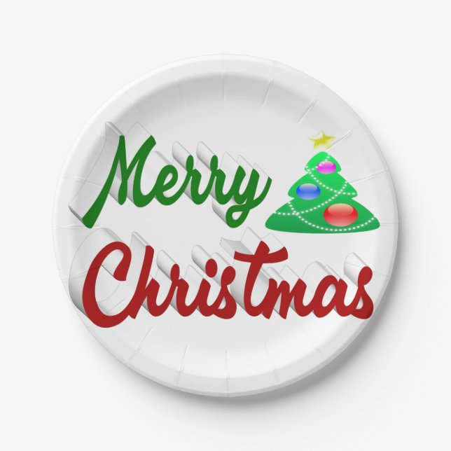 Frohe Weihnachtsbaum rote grüne Schrift Pappteller (Vorderseite)