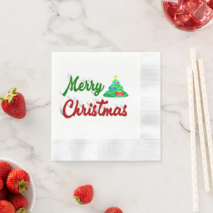 Frohe Weihnachtsbaum rote grüne Schrift Serviette