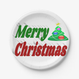 Frohe Weihnachtsbaum rote grüne Typografie Pappteller