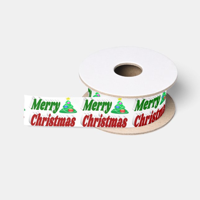 Frohe Weihnachtsbaum rote grüne Typografie Satinband (Spule)