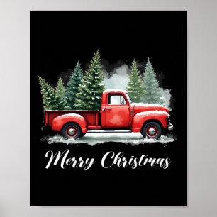 Frohe Weihnachtsbaum rote Lastwagen Poster