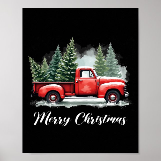 Frohe Weihnachtsbaum rote Lastwagen Poster (Vorne)