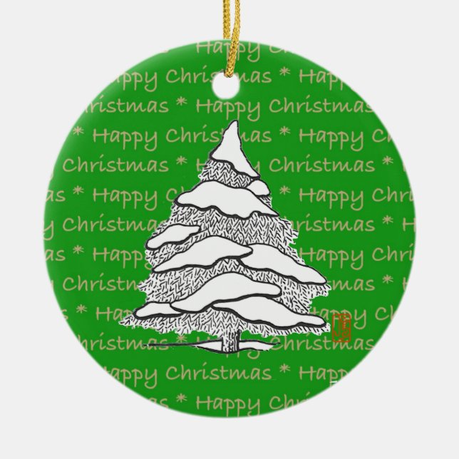 Frohe Weihnachtsbaum Runde Keramik Ornament (Vorne)