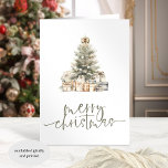 Frohe Weihnachtsbaum-Sage-Skript geklappt Feiertagskarte<br><div class="desc">Modernes,  fröhliches Weihnachtsbaumbild. Gefaltete Feiertagskarte. Verfügbar in digitaler Form und gedruckt. Moderner Stil. Frohe Weihnachten ist in einem eleganten Set Skript in der Weise und die Erholung des Textes können Sie leicht personalisieren. Sie können alle Farben für Text und Hintergrund über die Option Weitere anpassen wählen.</div>